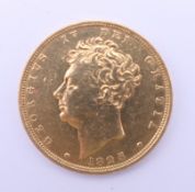 A George IV gold sovereign, dated 1825.