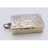 A Victorian silver snuff box fob, Birmingham 1854. 3.25 x 2 cm. 11.4 grammes.