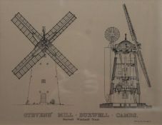 Burwell Windmill, a pair of prints, framed and glazed. 38 x 29 cm.