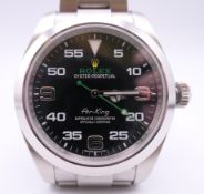 A boxed gentlemen's stainless steel Rolex Air King wristwatch. 4.5 cm wide.