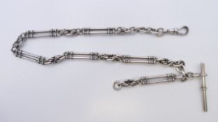 An ornate paperclip and twisted link silver watch chain. 34.5 cm long. 31 grammes.