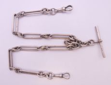A silver watch chain with elongated links. 37.5 cm long. 43.6 grammes.