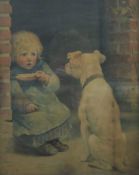 A Victorian print of a Girl and Dog, housed in a glazed rosewood frame. 35 x 44 cm.