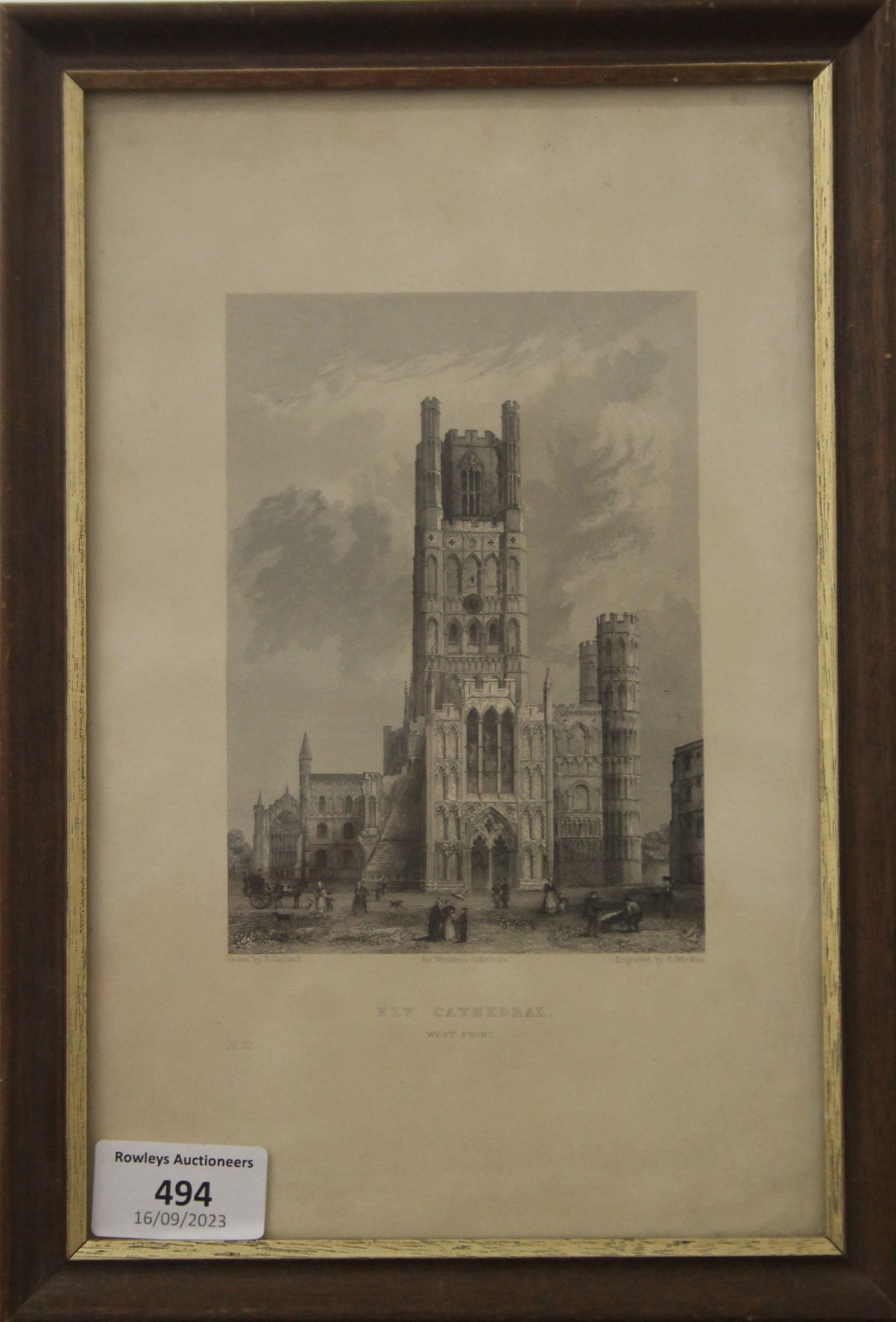 R GARLAND, Ely Cathedral, West Front, print, engraved by B Winkles for Winkles's Cathedrals, - Image 2 of 2