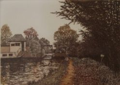 Stratford Canal III, limited edition print, indistinctly signed and dated '85, numbered 144/200,