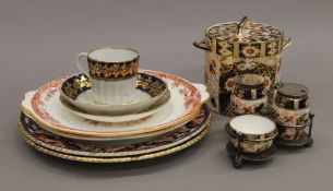 Two Crown Derby dinner plates and 19th century English ceramics.