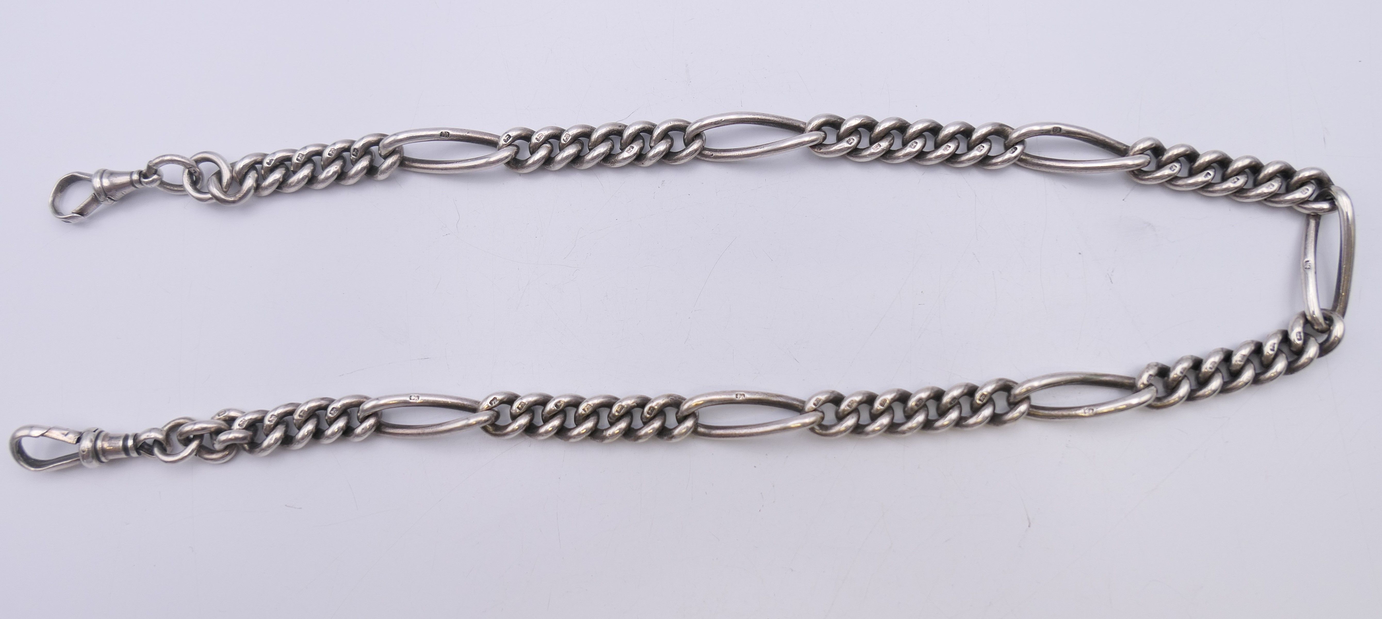 A silver watch chain with twisted link every 5 links. 45 cm long. 57.8 grammes. - Image 2 of 6