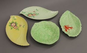A lettuce leaf green plate, a Carlton Ware lobster plate and two Carlton Ware leaf floral plates.
