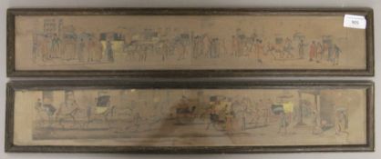 Two 19th century prints, Horses and Carriages, each framed and glazed. 63 x 11.5 cm overall.