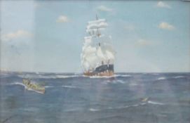 Shipping Scene, oil, signed Gawkwelle, framed and glazed. 45 x 29.5 cm.