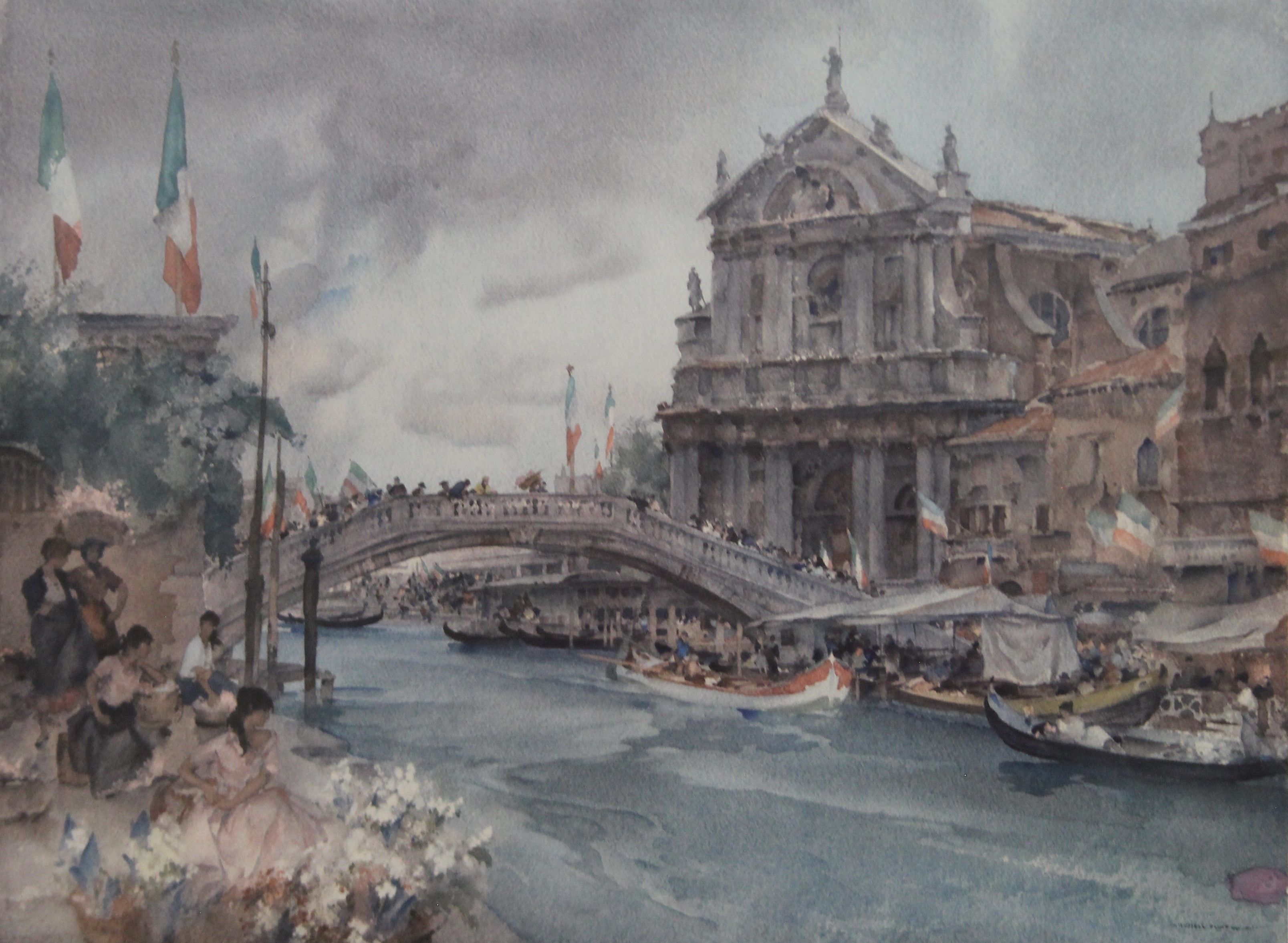 WILLIAM RUSSELL FLINT (1880-1969), The Rialto Bridge, print, signed in pencil to margin,