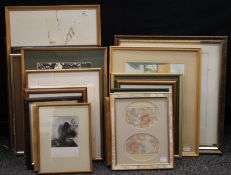 A quantity of various watercolours, frames and prints.