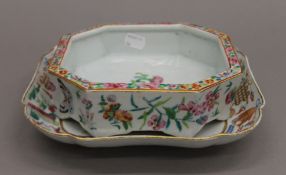 A 19th century Chinese porcelain square shaped dish painted with butterflies,