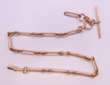 A 9 ct gold paperclip and link watch chain. 40.5 cm long. 38.4 grammes.