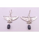 A pair of silver Deco style earrings. 5 cm wide.