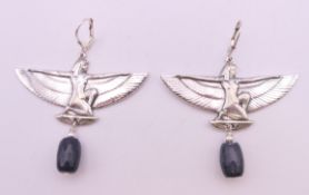 A pair of silver Deco style earrings. 5 cm wide.