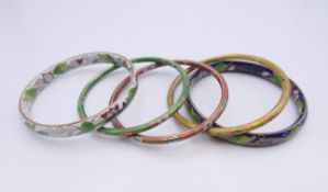 Five cloisonne bangles. Each approximately 6.5 cm inner diameter.