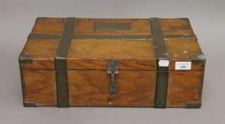 An antique brass bound box. 46 cm wide.