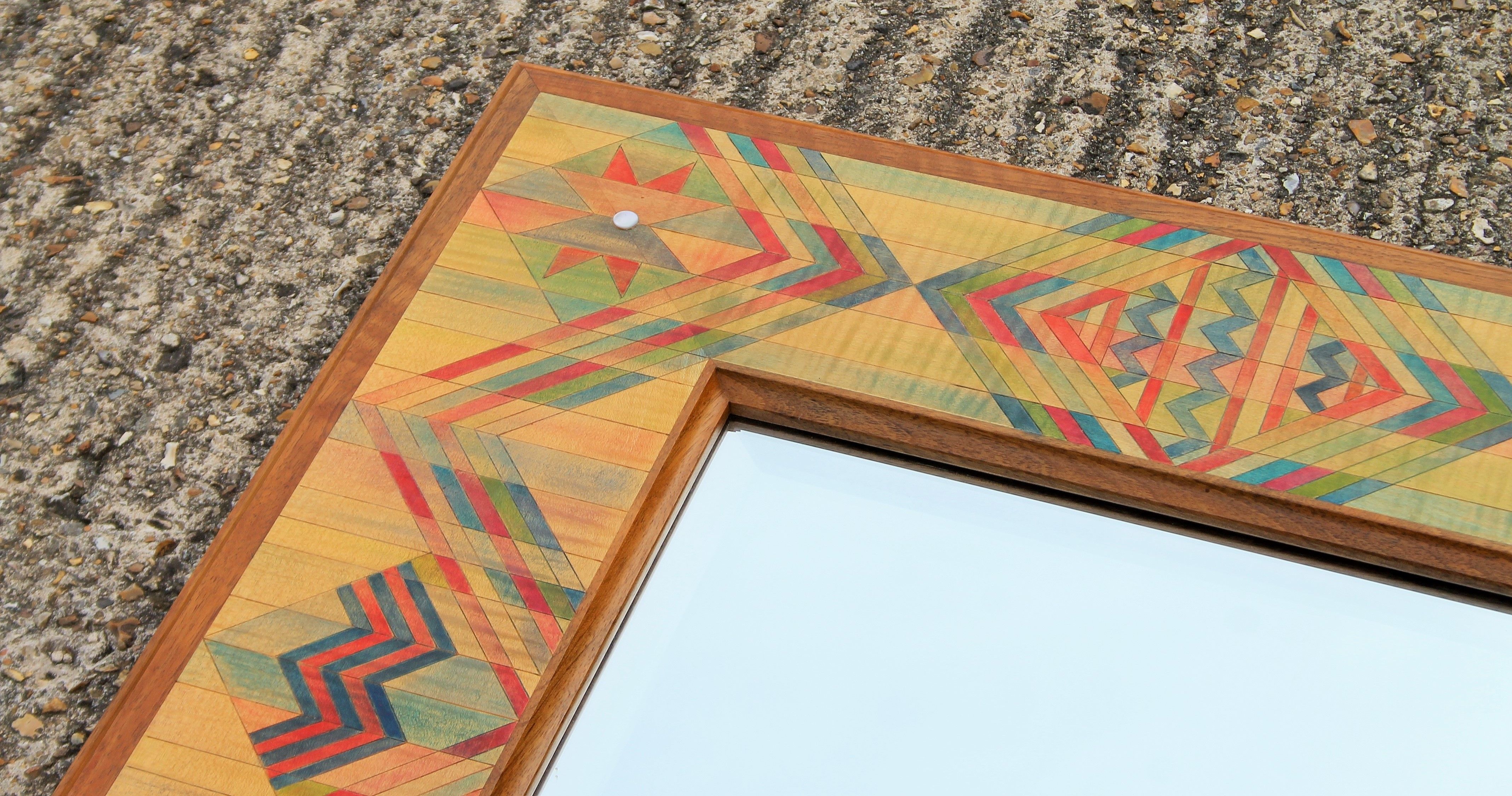 A modern stained wooden wall mirror. 88 cm square. - Image 3 of 3