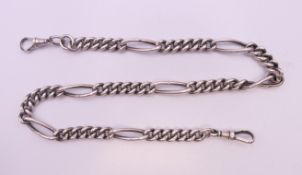A silver watch chain with twisted link every 5 links. 45 cm long. 57.8 grammes.