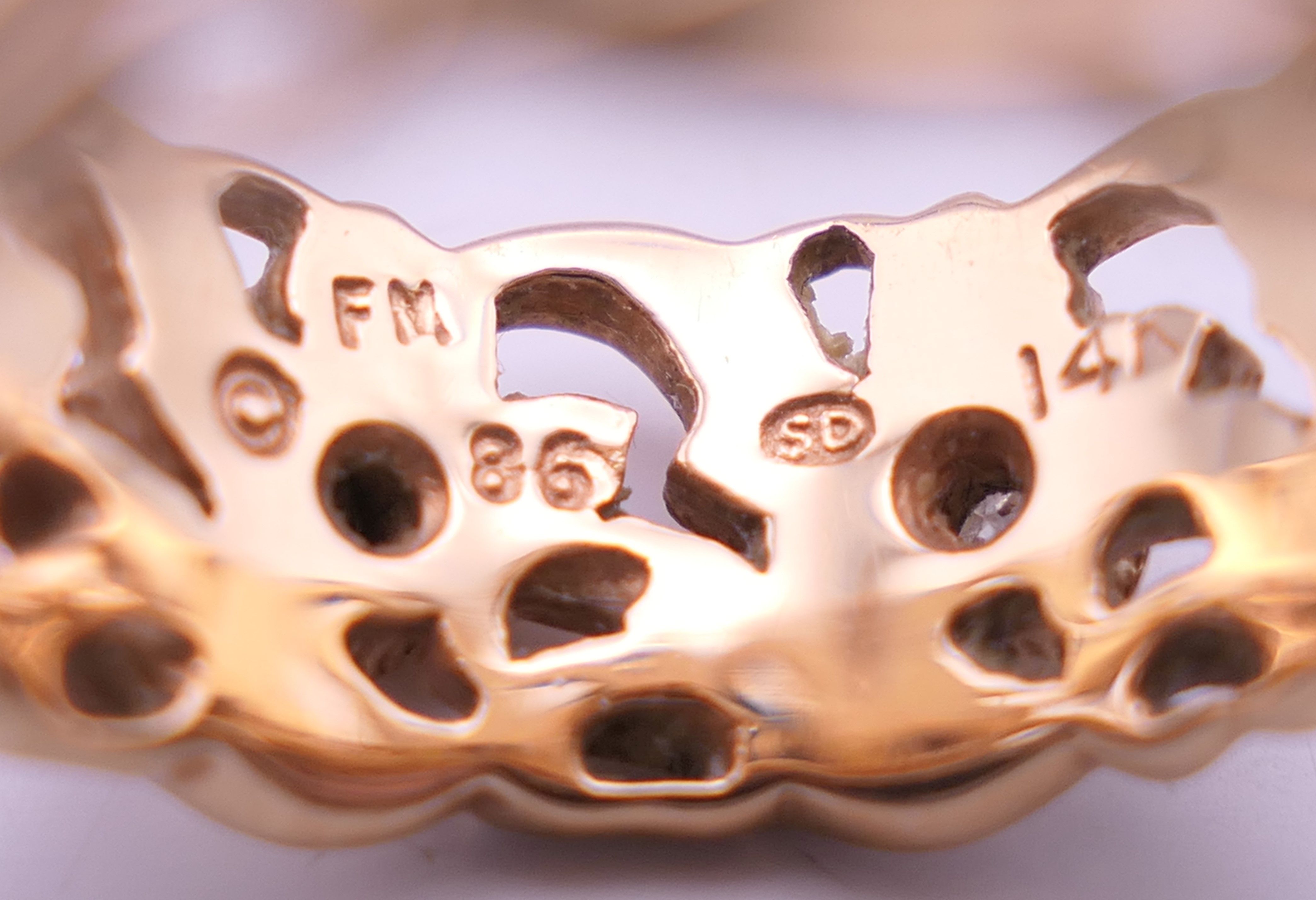 A 14 ct rose gold diamond set Welsh wedding ring. Ring size M/N. 7.9 grammes total weight. - Image 9 of 10