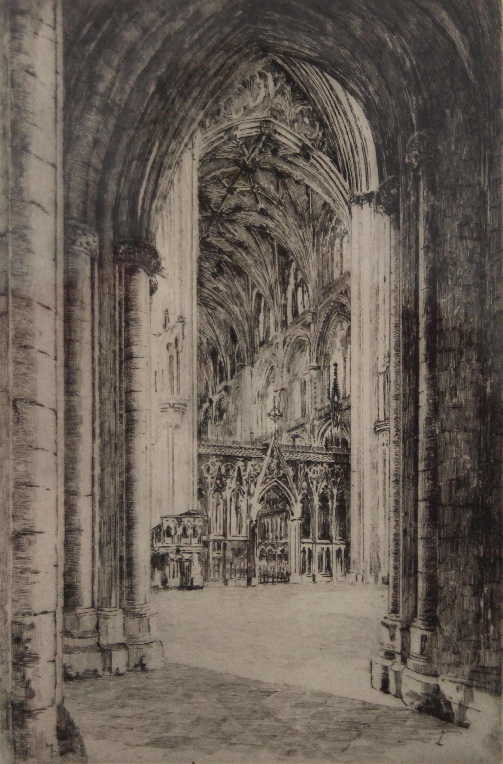 M OLIVER RAE, an etching of Ely Cathedral, framed and glazed. 20 x 28.5 cm.