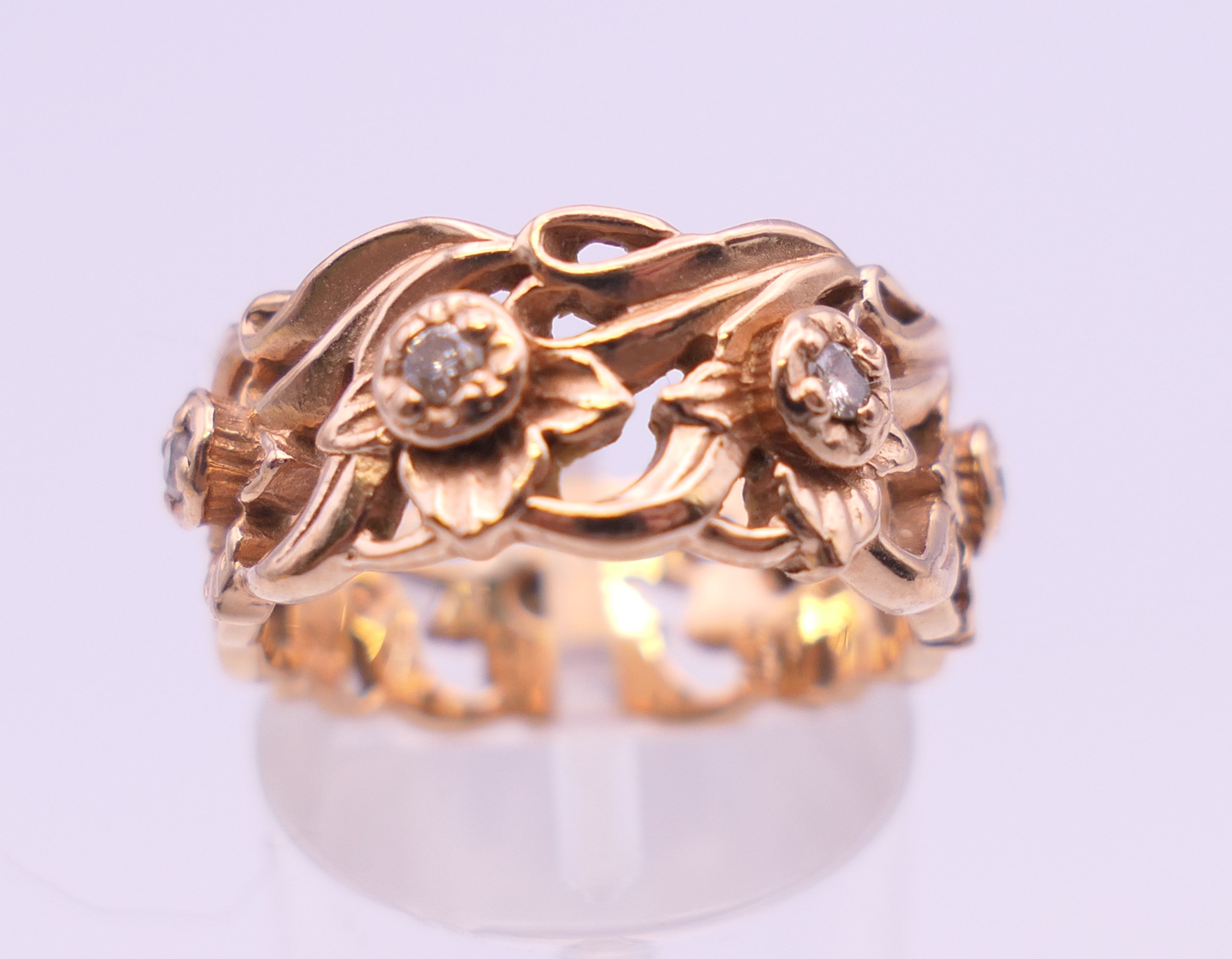 A 14 ct rose gold diamond set Welsh wedding ring. Ring size M/N. 7.9 grammes total weight. - Image 3 of 10