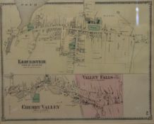 Two maps of Leicester and Cherry Valley Massachusetts, each framed and glazed. 49 x 42.5 cm overall.