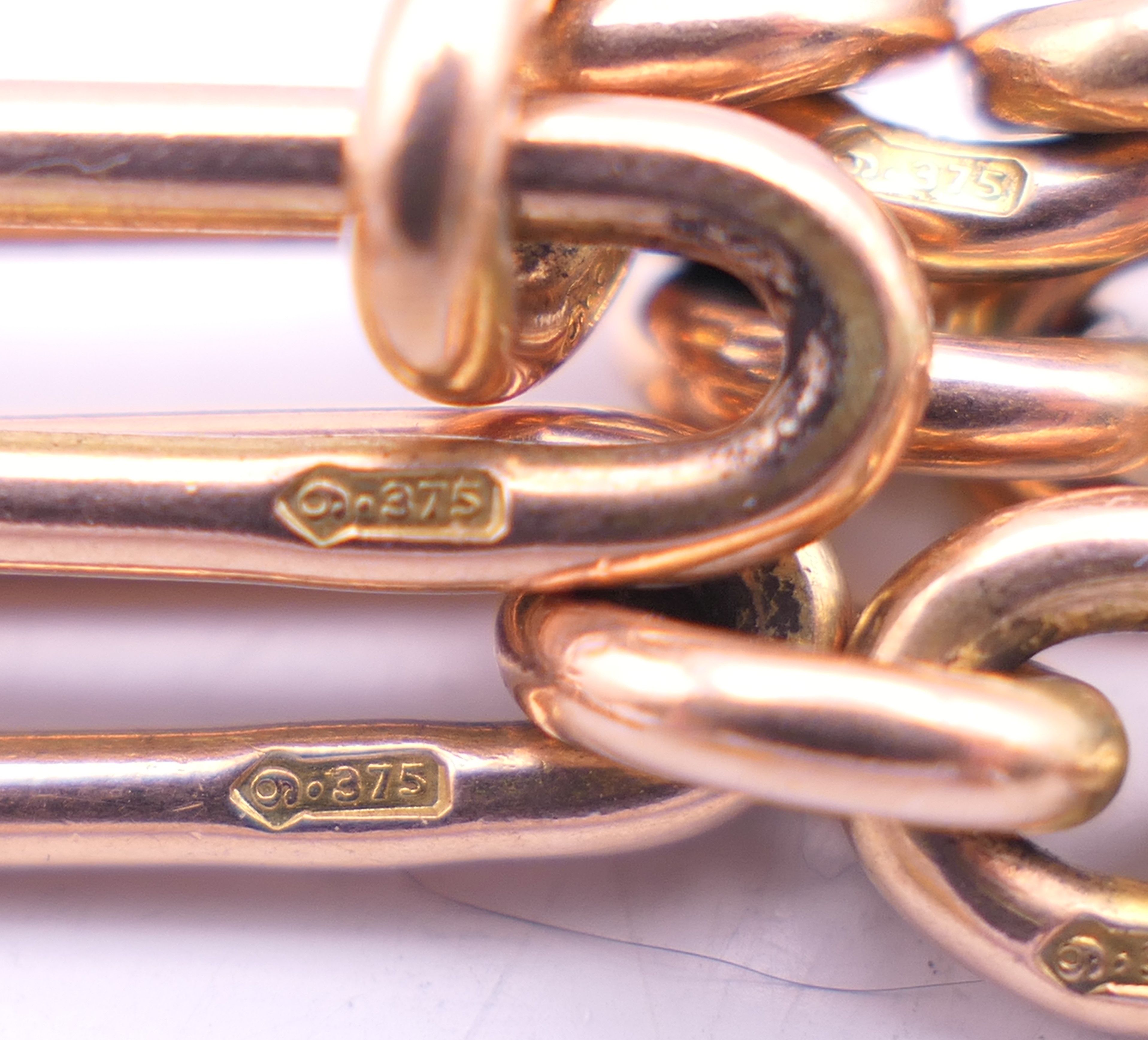A 9 ct gold paperclip and link watch chain. 40.5 cm long. 38.4 grammes. - Image 3 of 5