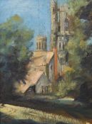 JOHN ROHDA, Ely Cathedral, oil on board, framed. 17 x 23.5 cm.