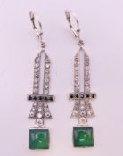 A pair of silver Art Deco style earrings. 4 cm high.