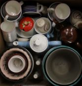 A box of miscellaneous vintage pottery.