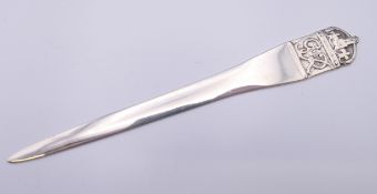 A Mappin and Webb silver letter opener commemorating Coronation of George VI,