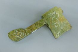 A Chinese carved hardstone axe. 22.5 cm long.