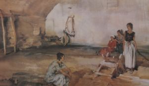 SIR WILLIAM RUSSELL FLINT, Gossip in a Provencal Wood Vault, print, framed and glazed. 43 x 29.