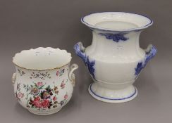 A Sampson porcelain jardiniere and another porcelain jardiniere. The former 21 cm high.