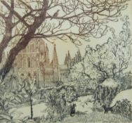 JEN PARKER, Cathedral and Garden, limited edition etching, numbered 16/30, framed and glazed.