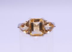 A silver citrine ring. Ring size P/Q.