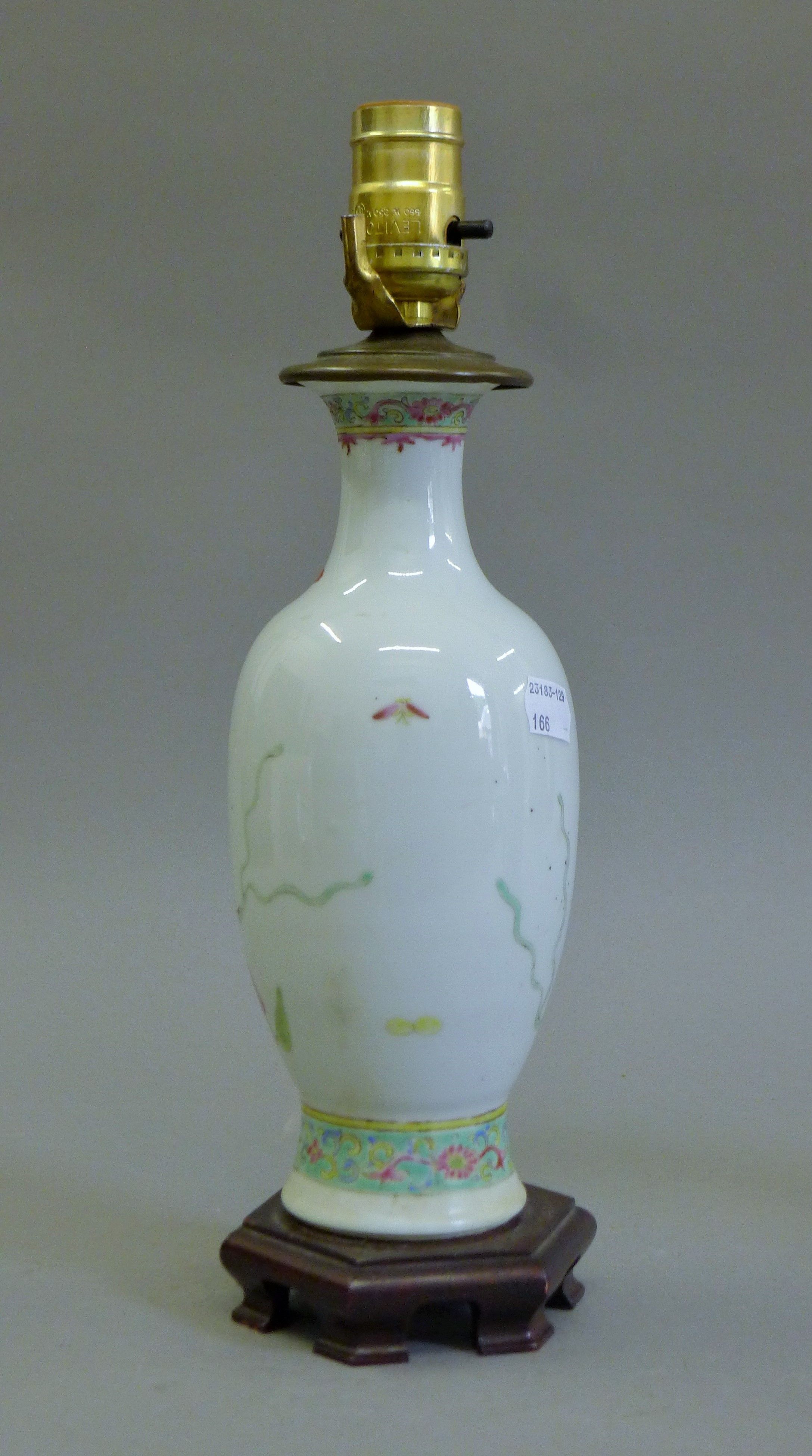 A 19th century Chinese porcelain lamp. 36 cm high overall. - Image 3 of 4