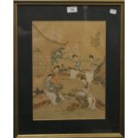 A pair of Japanese watercolours, Females enjoying a Social Cultural Exchange, framed and glazed.