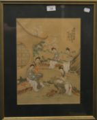 A pair of Japanese watercolours, Females enjoying a Social Cultural Exchange, framed and glazed.