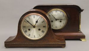 Two early 20th century mantle clocks. The largest 38 cm wide.