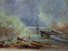 Boats, watercolour, indistinctly signed (possibly Paul Naftel), framed and glazed. 18 x 13.5 cm.