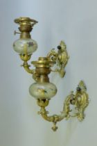 A pair of wall mounted oil lamps. 22 cm long.