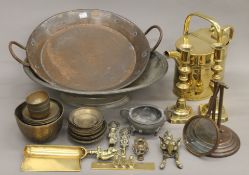 A quantity of various metalware.