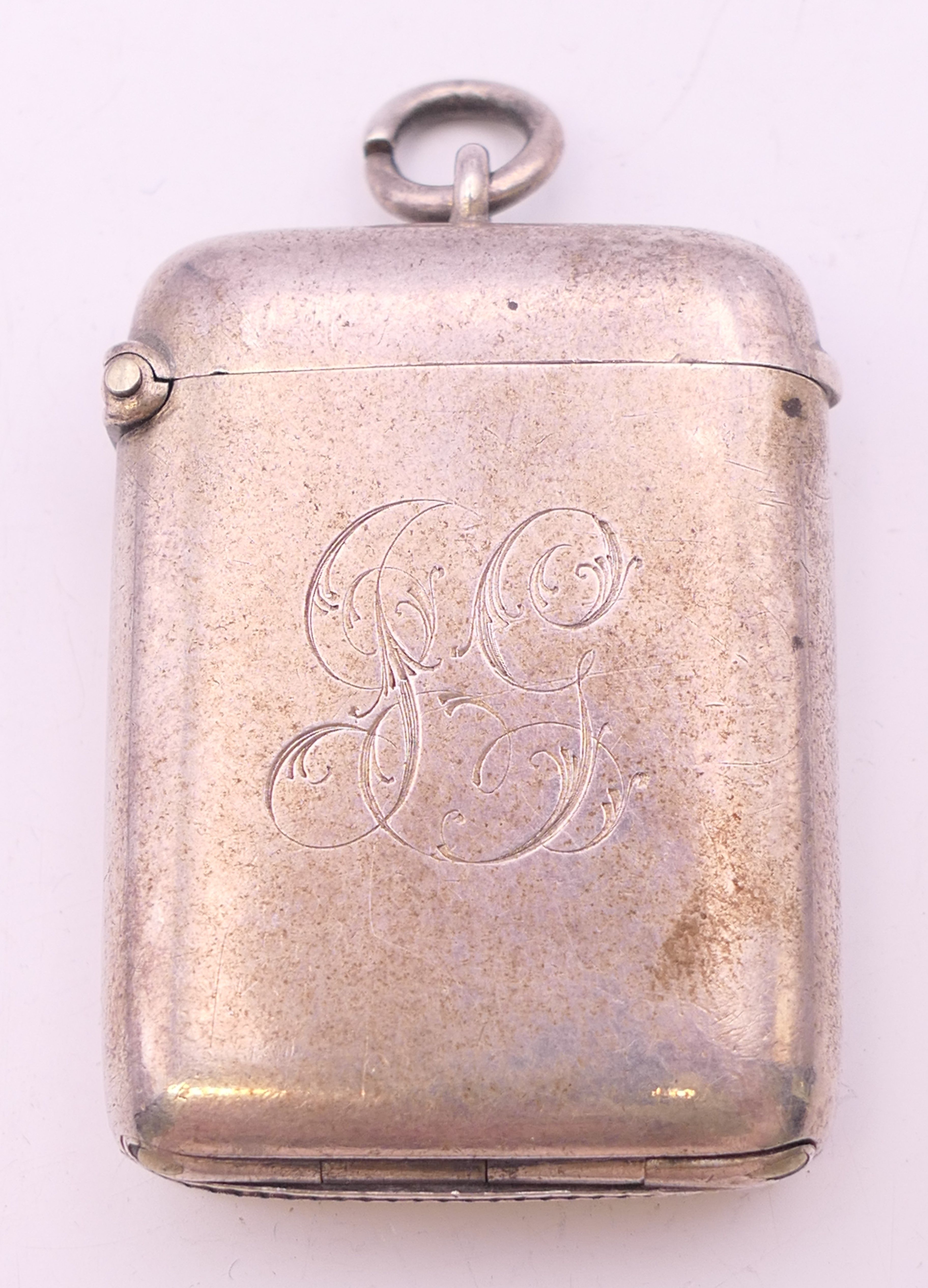 A Victorian silver vesta fob, Birmingham 1899, maker's mark Deakin and Francis Ltd. 3 cm wide.