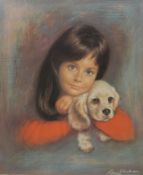 A vintage Boots print, Puppy Love by L Shabner, framed. 47 x 57 cm.