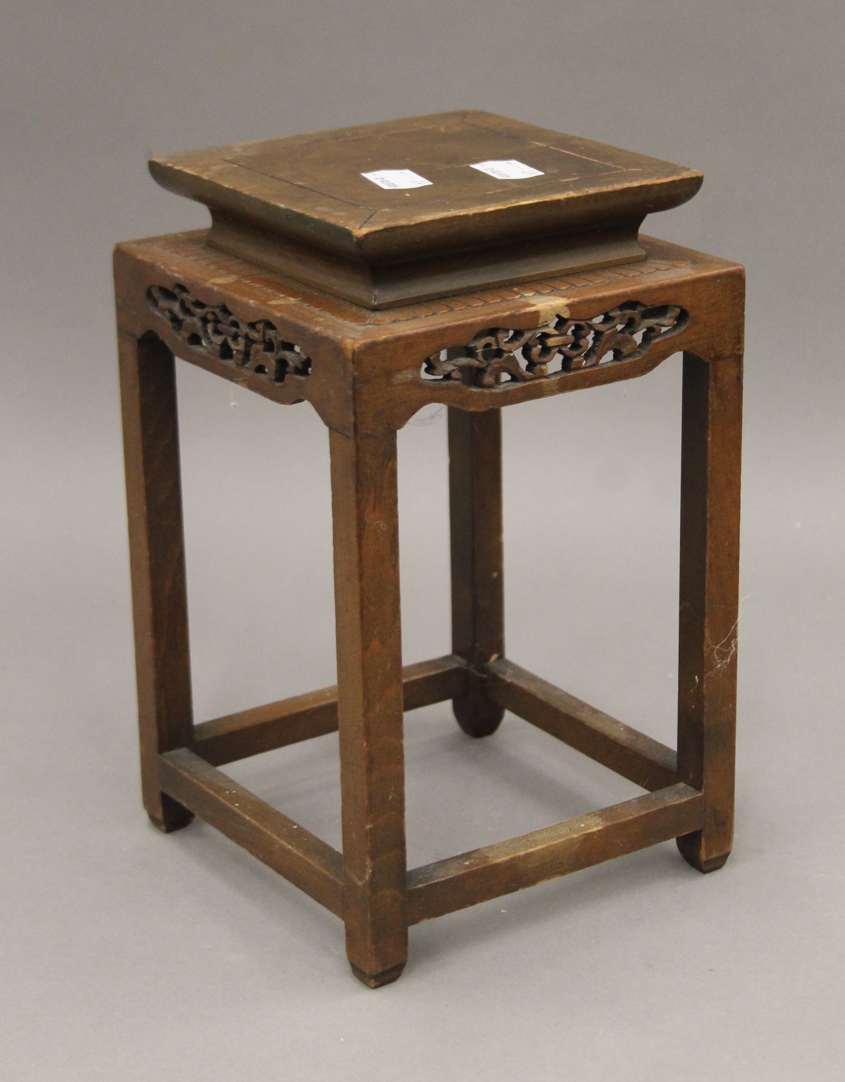 A Chinese carved wooden stand. 24 cm high. - Image 4 of 5