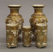 Five various Satsuma vases. The largest 18.5 cm high.