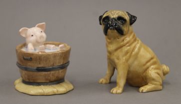 A Beswick Yock-Yock in the Tub and a pug dog. The former 7.5 cm high.
